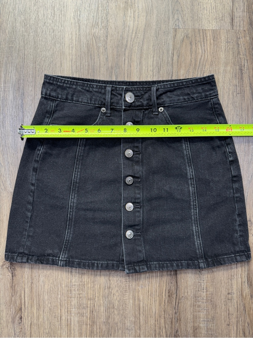 American Eagle Hi-Rise A-Line Black Denim Button Front Mini Skirt Size 0 - Picture 5 of 13
